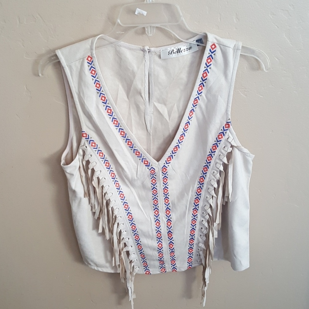 Fringe and Embroidery crop top.